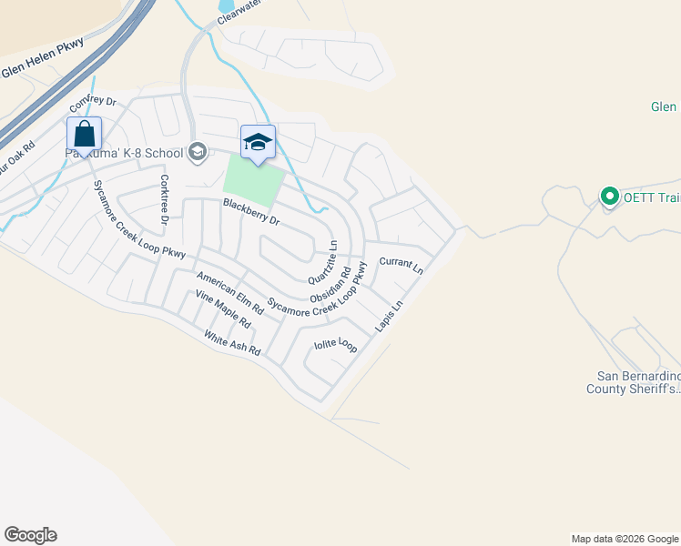 map of restaurants, bars, coffee shops, grocery stores, and more near 3999 Quartzite Lane in San Bernardino