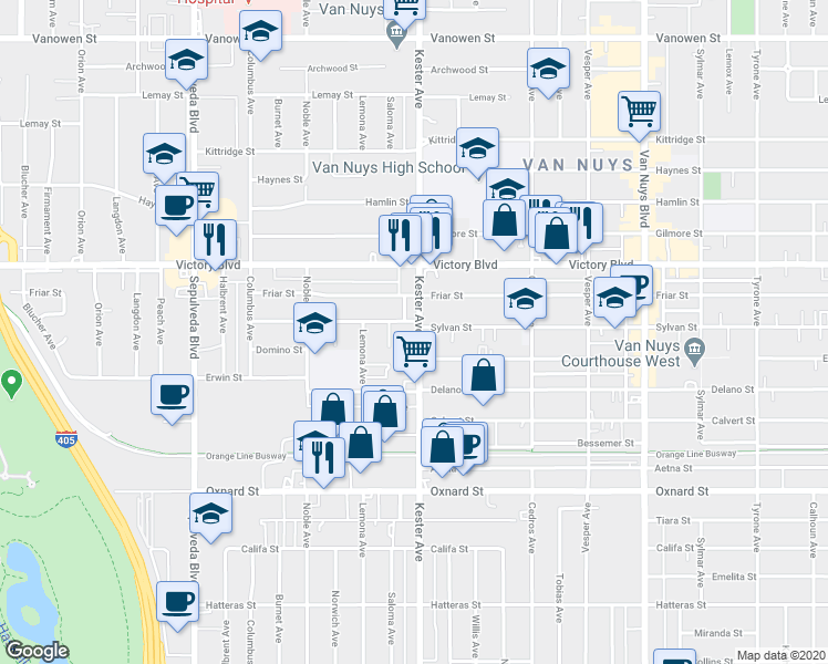 map of restaurants, bars, coffee shops, grocery stores, and more near in Los Angeles