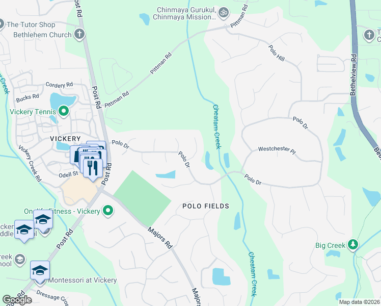 map of restaurants, bars, coffee shops, grocery stores, and more near 6075 Paddock Lane in Cumming