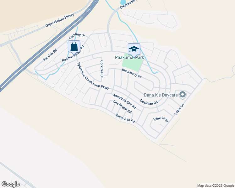 map of restaurants, bars, coffee shops, grocery stores, and more near 3758 American Elm Road in San Bernardino