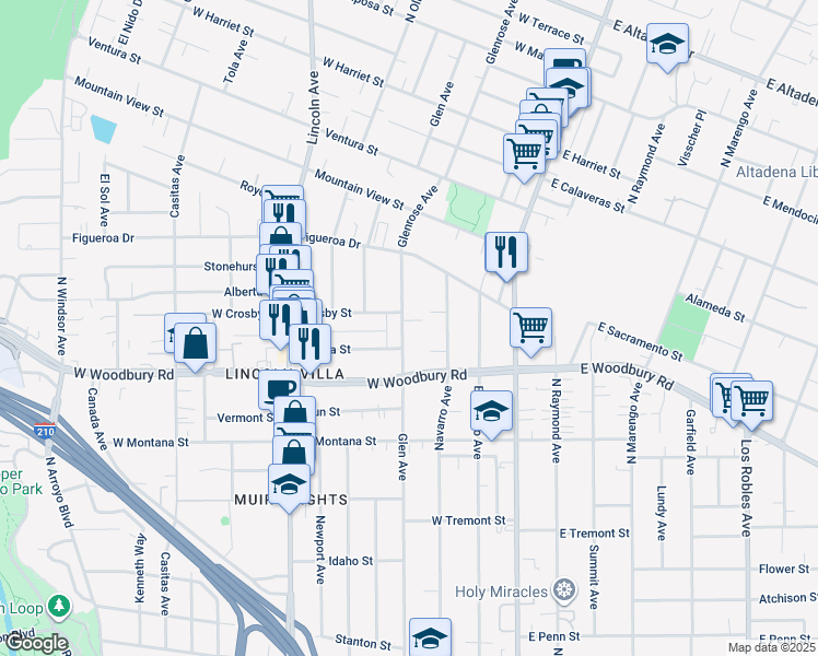 map of restaurants, bars, coffee shops, grocery stores, and more near 2252 Glenrose Avenue in Altadena