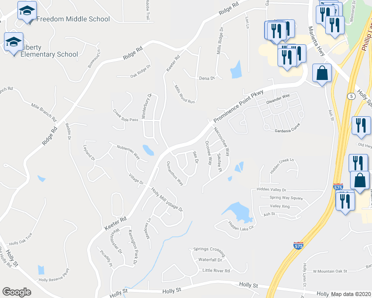 map of restaurants, bars, coffee shops, grocery stores, and more near 194 Ilex Drive in Canton