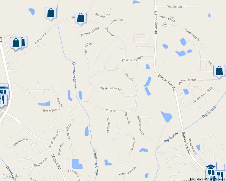 map of restaurants, bars, coffee shops, grocery stores, and more near 6410 Westchester Pl in Cumming