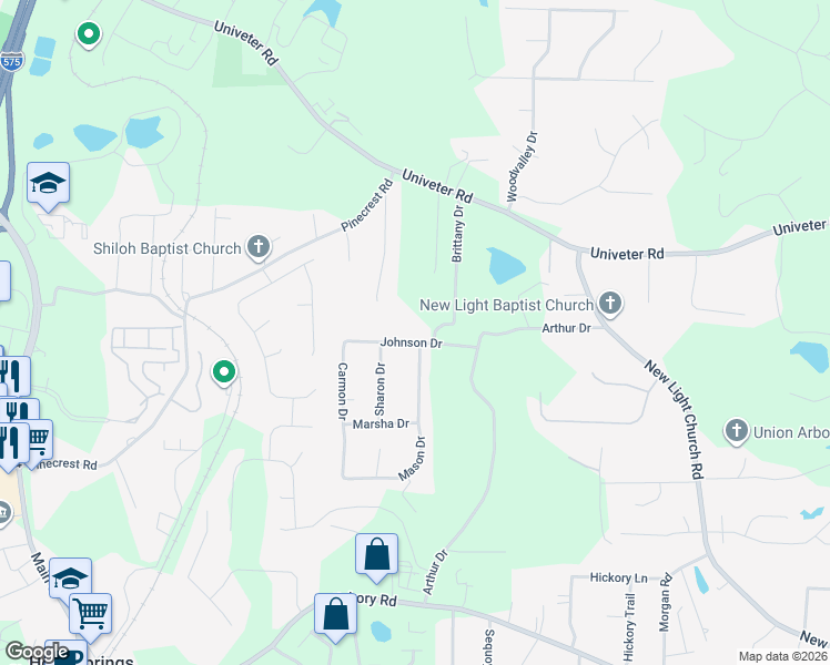 map of restaurants, bars, coffee shops, grocery stores, and more near 267 Johnson Drive in Canton