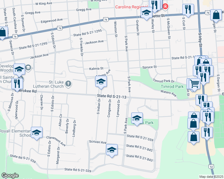 map of restaurants, bars, coffee shops, grocery stores, and more near 721 Lawton Drive in Florence