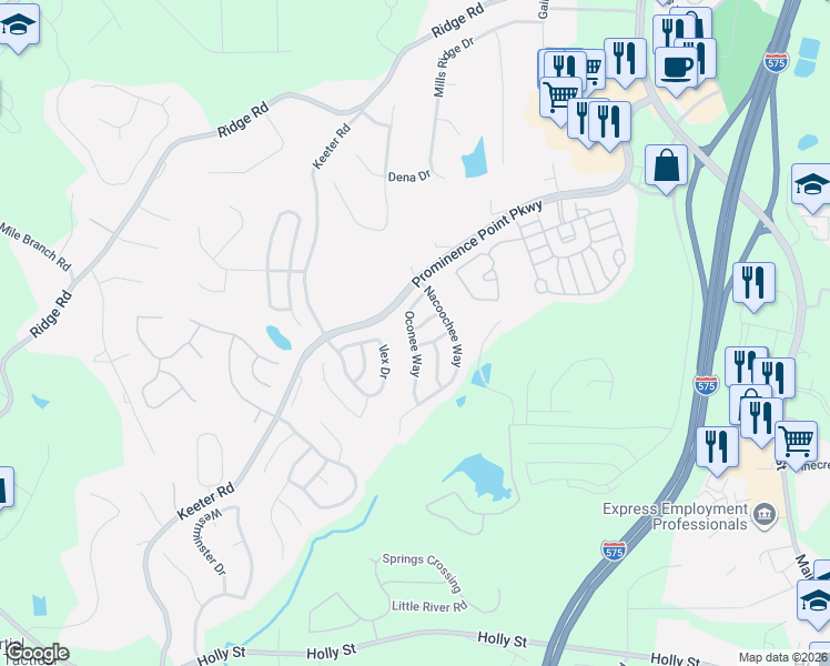 map of restaurants, bars, coffee shops, grocery stores, and more near 217 Oconee Way in Canton