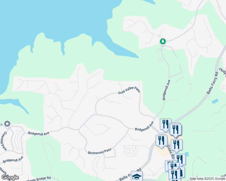 map of restaurants, bars, coffee shops, grocery stores, and more near 629 Gold Valley Pass in Canton