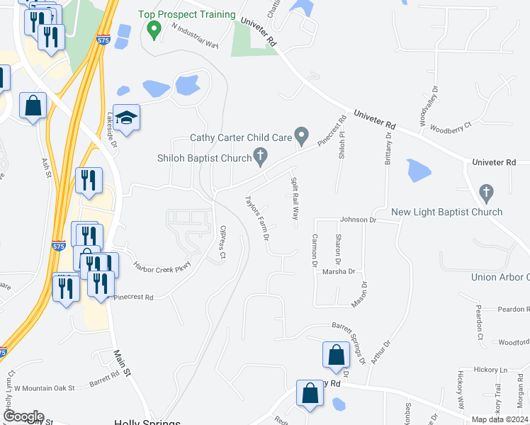 map of restaurants, bars, coffee shops, grocery stores, and more near 600 Spring Mill Court in Canton