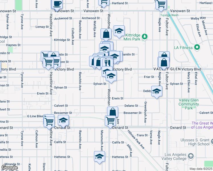 map of restaurants, bars, coffee shops, grocery stores, and more near in Los Angeles