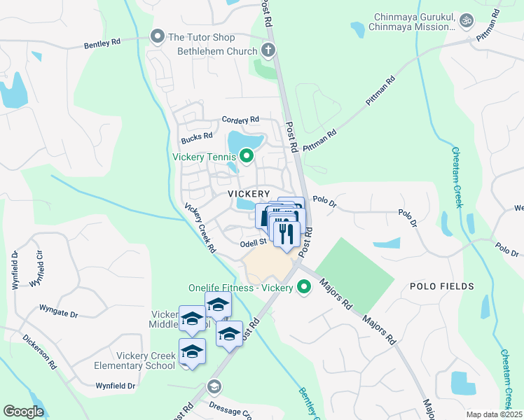 map of restaurants, bars, coffee shops, grocery stores, and more near 6715 Pond Road in Cumming
