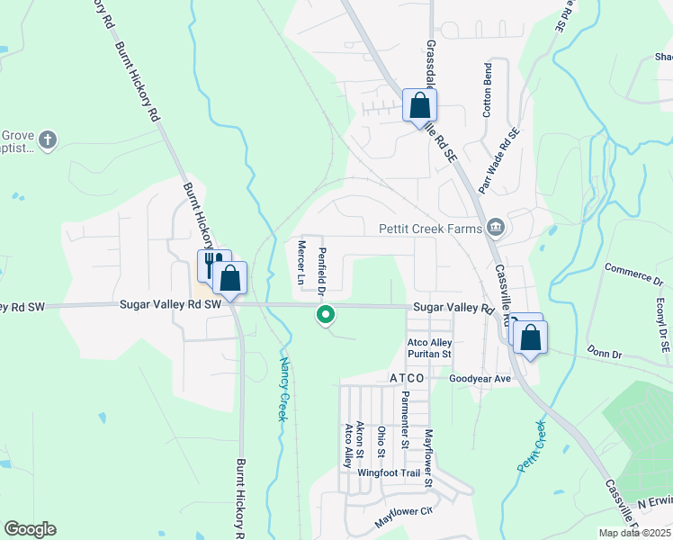 map of restaurants, bars, coffee shops, grocery stores, and more near 152 Mercer Lane in Cartersville
