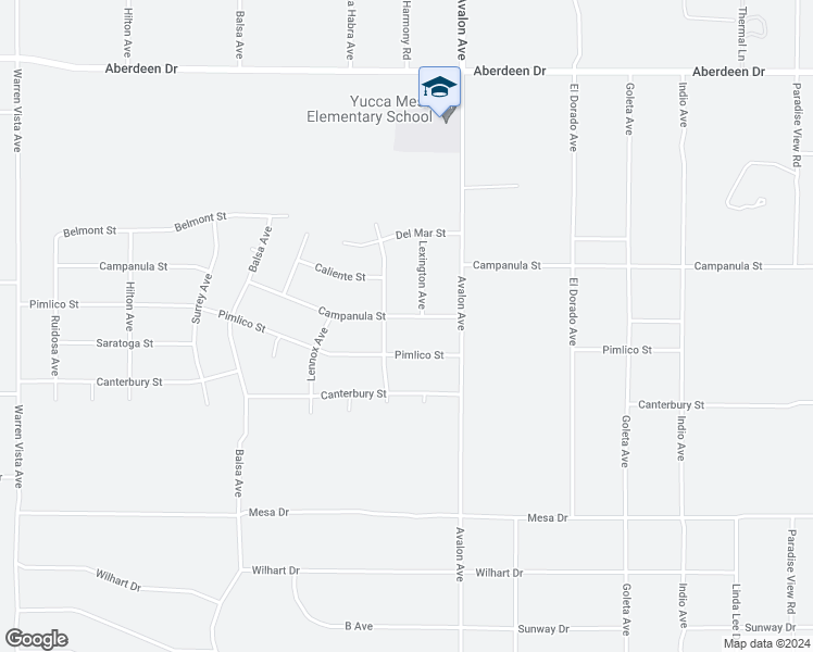 map of restaurants, bars, coffee shops, grocery stores, and more near 58407 Campanula Street in Yucca Valley