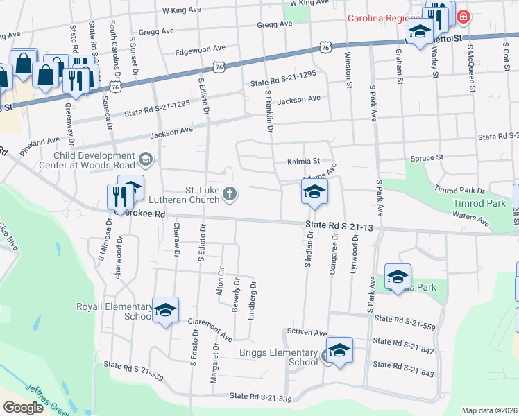 map of restaurants, bars, coffee shops, grocery stores, and more near 1110 Wannamaker Avenue in Florence