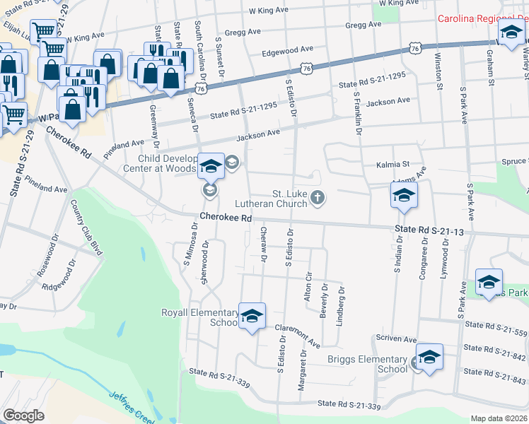 map of restaurants, bars, coffee shops, grocery stores, and more near 700 Saluda Drive in Florence