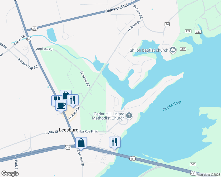 map of restaurants, bars, coffee shops, grocery stores, and more near 238 Embos Island Circle in Leesburg