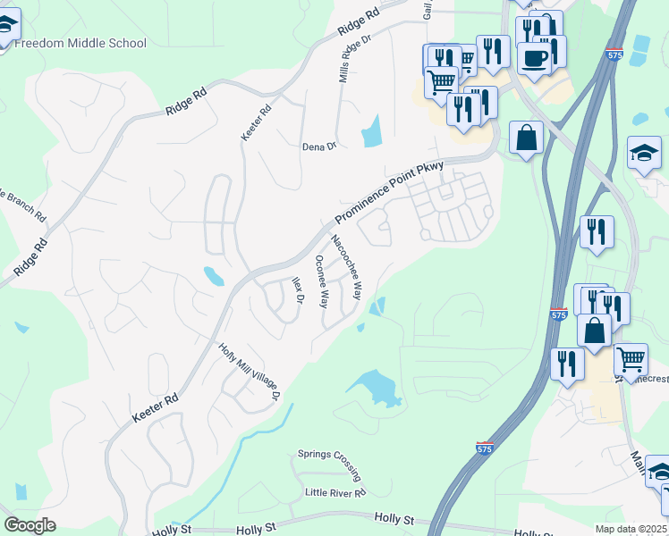 map of restaurants, bars, coffee shops, grocery stores, and more near 307 Kaley Drive in Canton