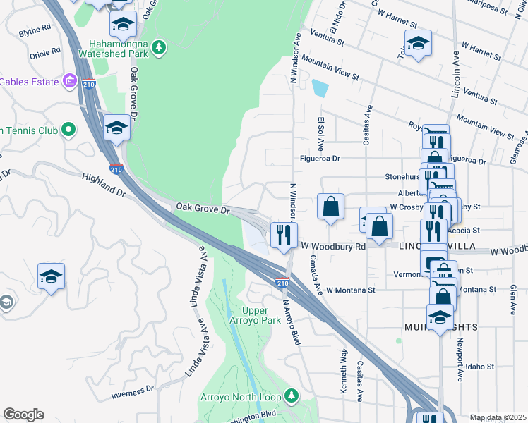 map of restaurants, bars, coffee shops, grocery stores, and more near 971 West Woodbury Road in Altadena