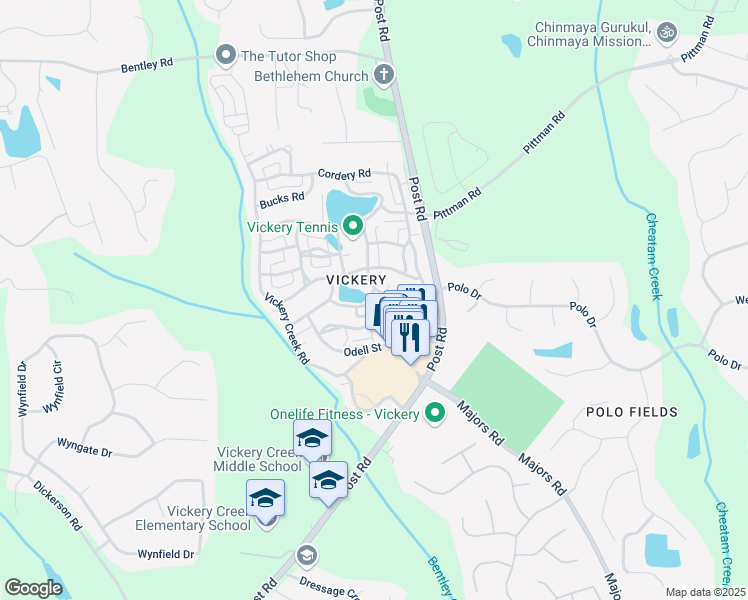 map of restaurants, bars, coffee shops, grocery stores, and more near 6715 Pond Road in Cumming