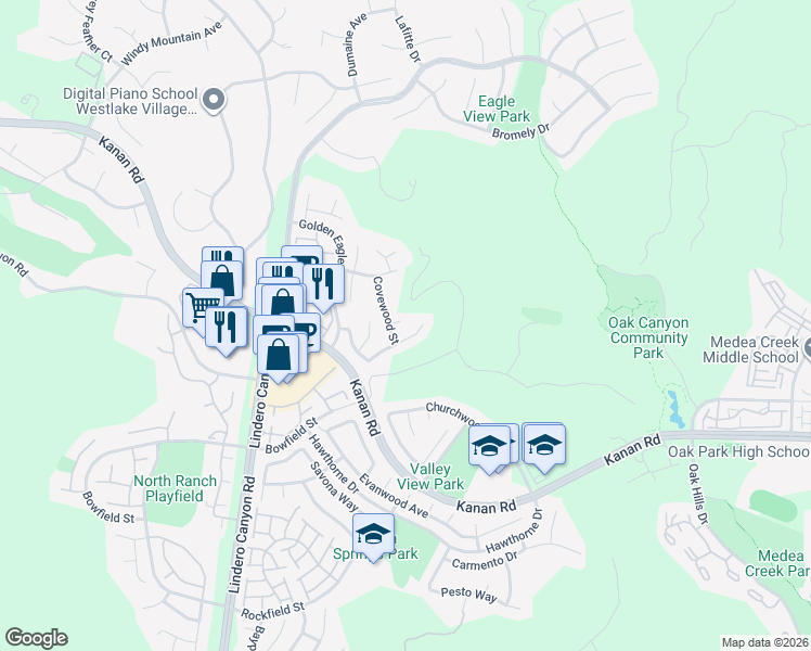 map of restaurants, bars, coffee shops, grocery stores, and more near 5060 Durant Court in Oak Park