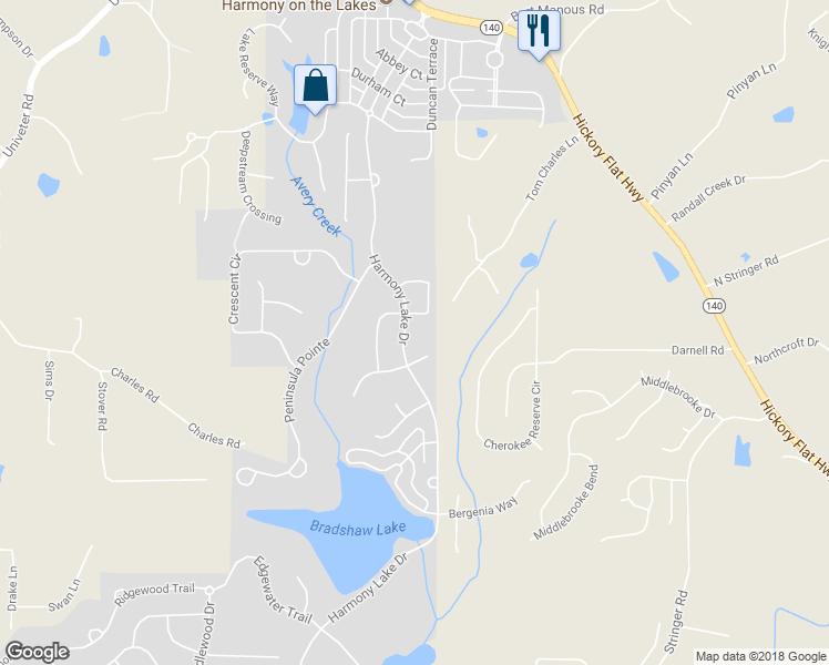 map of restaurants, bars, coffee shops, grocery stores, and more near 273 Harmony Lake Drive in Canton