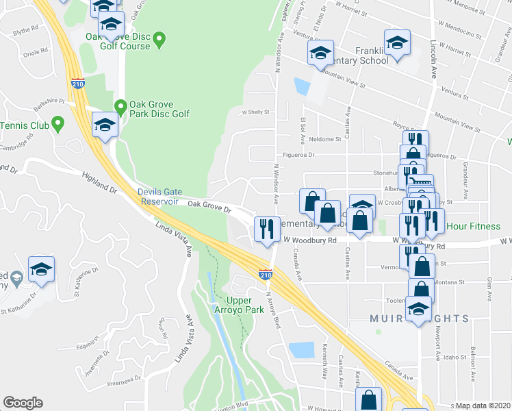 map of restaurants, bars, coffee shops, grocery stores, and more near 971 West Woodbury Road in Altadena