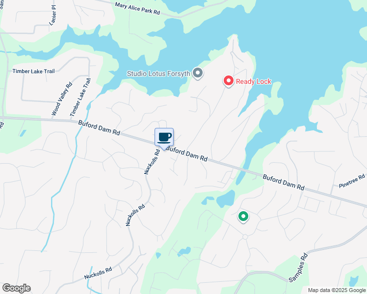 map of restaurants, bars, coffee shops, grocery stores, and more near 1705 Habersham Marina Road in Cumming