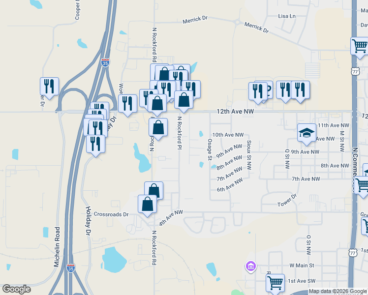 map of restaurants, bars, coffee shops, grocery stores, and more near 900 North Rockford Place in Ardmore