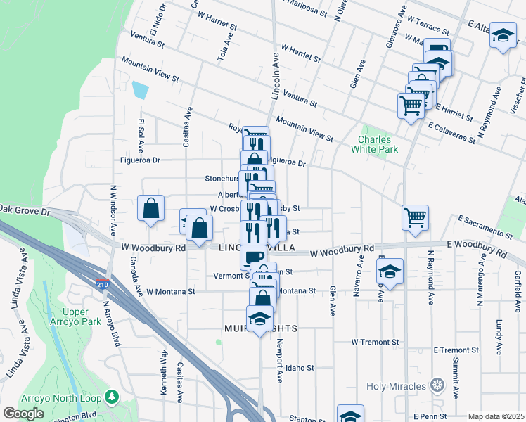map of restaurants, bars, coffee shops, grocery stores, and more near 2268 Lincoln Avenue in Altadena