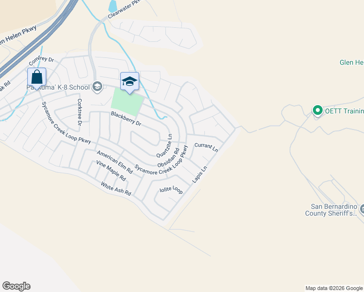 map of restaurants, bars, coffee shops, grocery stores, and more near 18270 Fetterbush Lane in San Bernardino