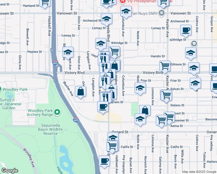 map of restaurants, bars, coffee shops, grocery stores, and more near 6300 Sepulveda Boulevard in Los Angeles