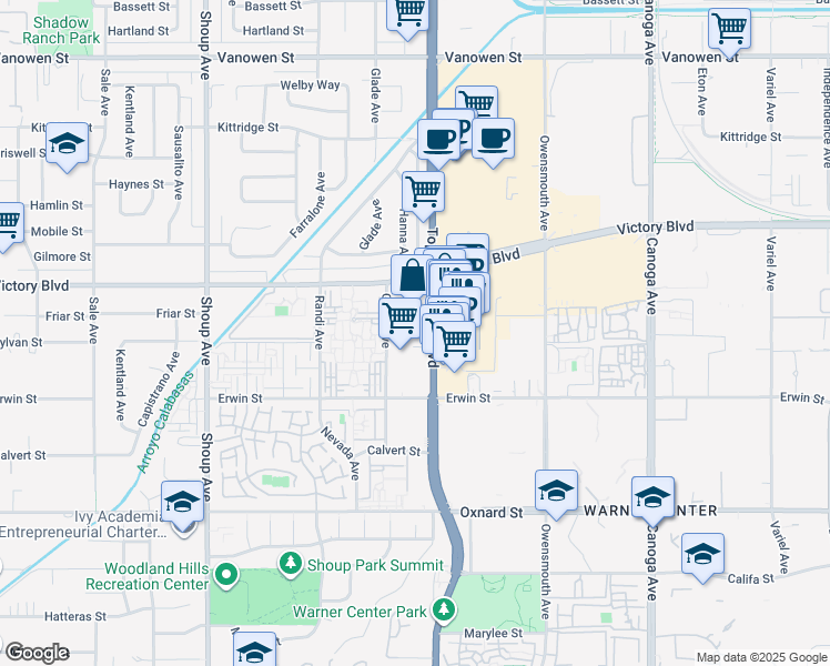 map of restaurants, bars, coffee shops, grocery stores, and more near 6263 Topanga Canyon Boulevard in Los Angeles