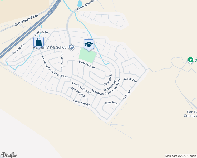 map of restaurants, bars, coffee shops, grocery stores, and more near 3867 Taconite Road in San Bernardino