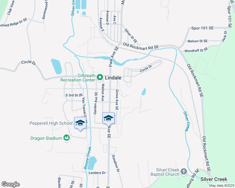 map of restaurants, bars, coffee shops, grocery stores, and more near 205 Grove Avenue Southeast in Lindale