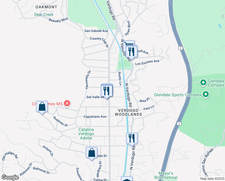 map of restaurants, bars, coffee shops, grocery stores, and more near in Glendale