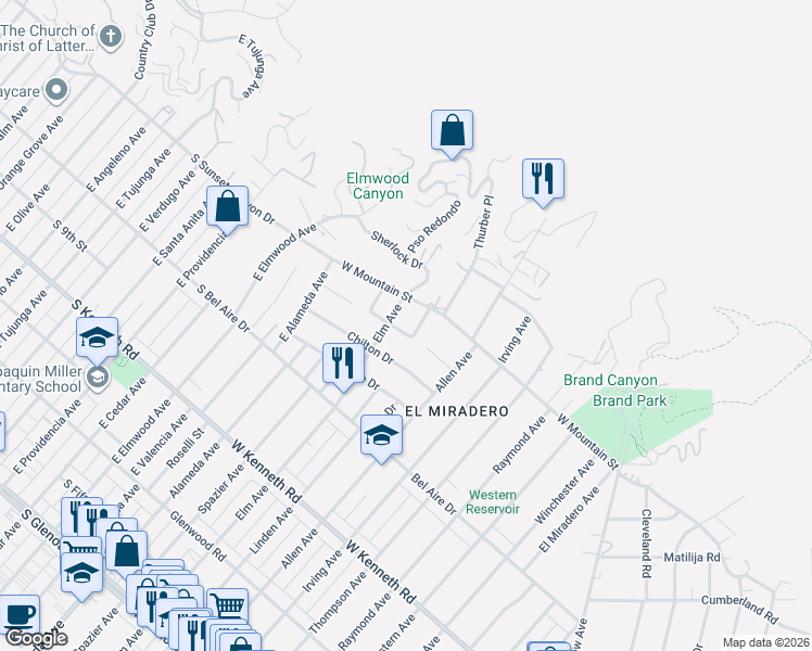 map of restaurants, bars, coffee shops, grocery stores, and more near 2003 Rangeview Drive in Glendale