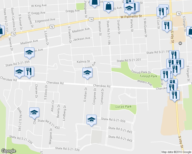map of restaurants, bars, coffee shops, grocery stores, and more near 721 Lawton Drive in Florence