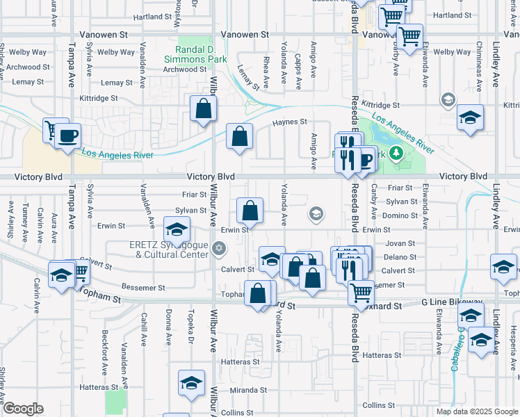 map of restaurants, bars, coffee shops, grocery stores, and more near 6300 Geyser Avenue in Los Angeles