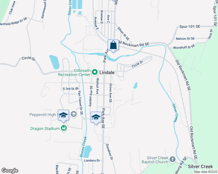 map of restaurants, bars, coffee shops, grocery stores, and more near 205 Grove Avenue Southeast in Lindale