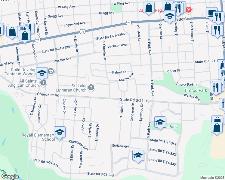 map of restaurants, bars, coffee shops, grocery stores, and more near 710 South Franklin Drive in Florence