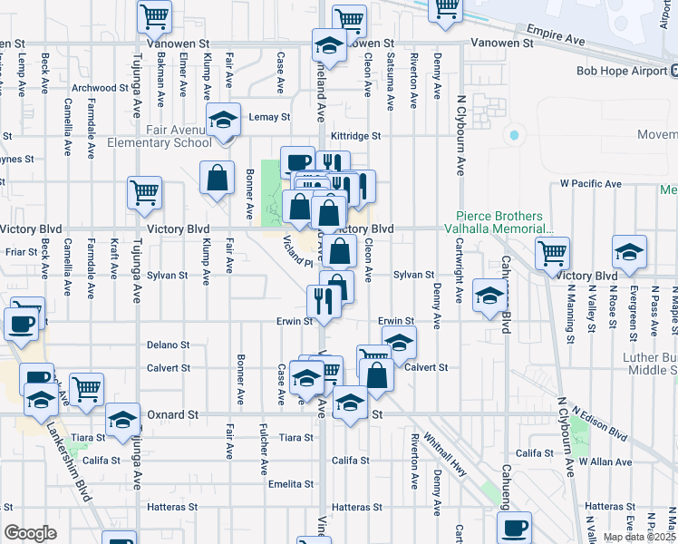 map of restaurants, bars, coffee shops, grocery stores, and more near 6301 Craner Avenue in Los Angeles