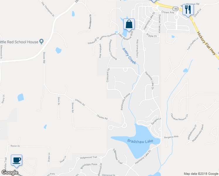 map of restaurants, bars, coffee shops, grocery stores, and more near 749 Crescent Circle in Canton