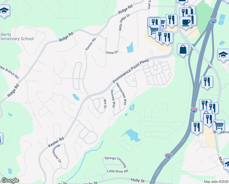 map of restaurants, bars, coffee shops, grocery stores, and more near 308 Kaley Drive in Canton