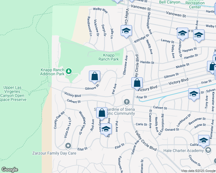 map of restaurants, bars, coffee shops, grocery stores, and more near 6236 Ellenview Avenue in Los Angeles