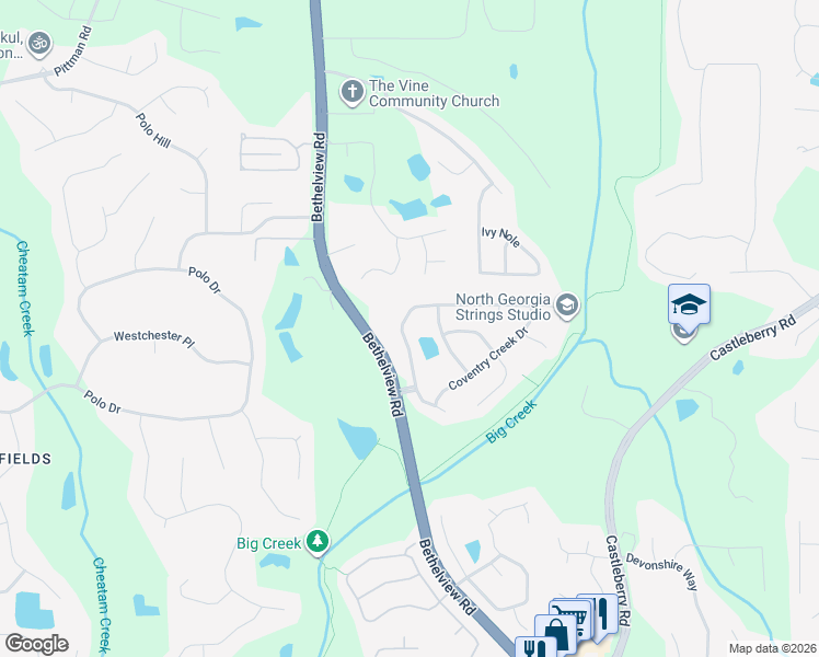map of restaurants, bars, coffee shops, grocery stores, and more near 5210 Oak Hill Terrace in Cumming