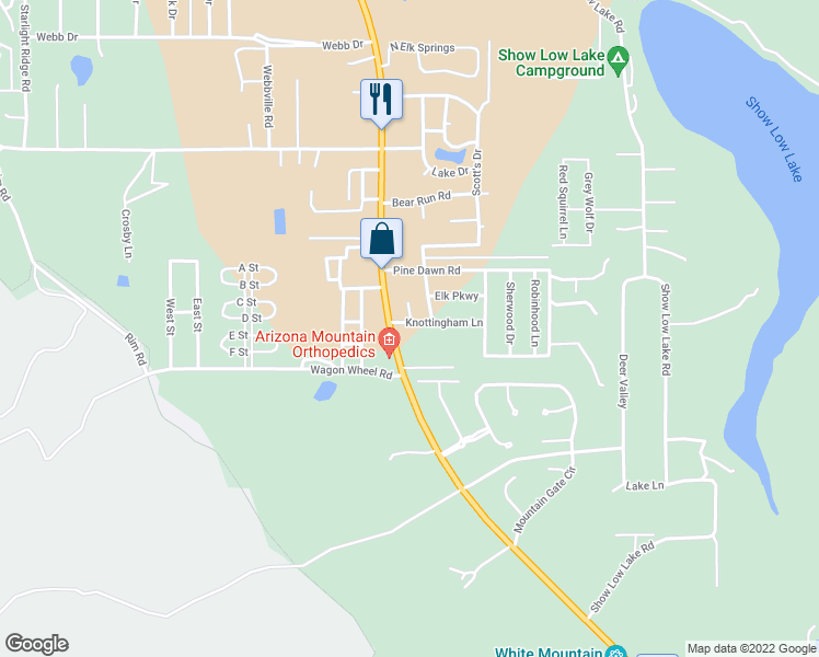 map of restaurants, bars, coffee shops, grocery stores, and more near 5495 Knottingham Lane in Navajo County