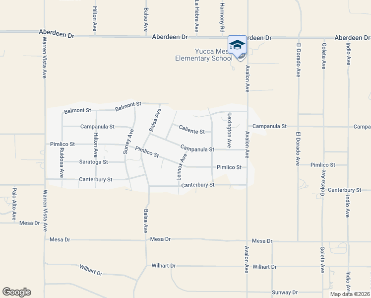 map of restaurants, bars, coffee shops, grocery stores, and more near 58257 Campanula Street in Yucca Valley