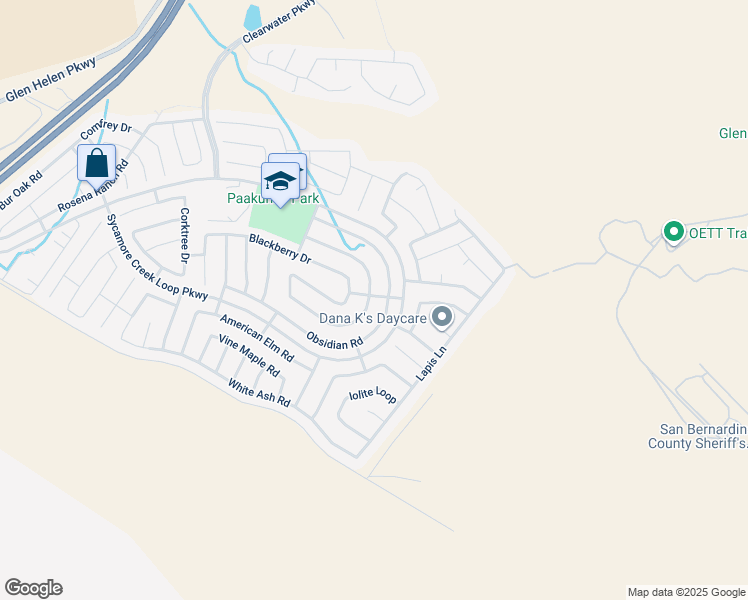 map of restaurants, bars, coffee shops, grocery stores, and more near 3999 Quartzite Lane in San Bernardino