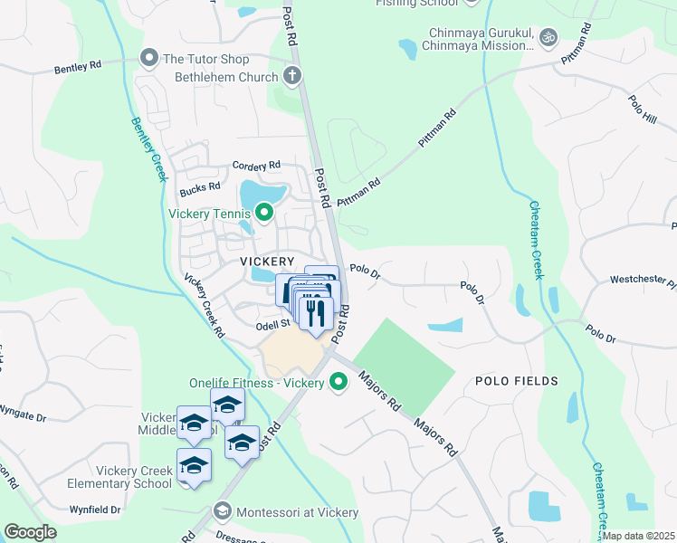 map of restaurants, bars, coffee shops, grocery stores, and more near 6925 Colfax Avenue in Cumming