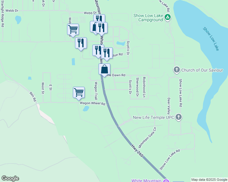 map of restaurants, bars, coffee shops, grocery stores, and more near 5495 Knottingham Lane in Navajo County