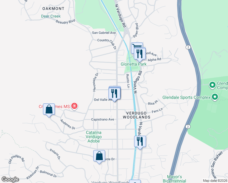 map of restaurants, bars, coffee shops, grocery stores, and more near 1648 Don Carlos Avenue in Glendale